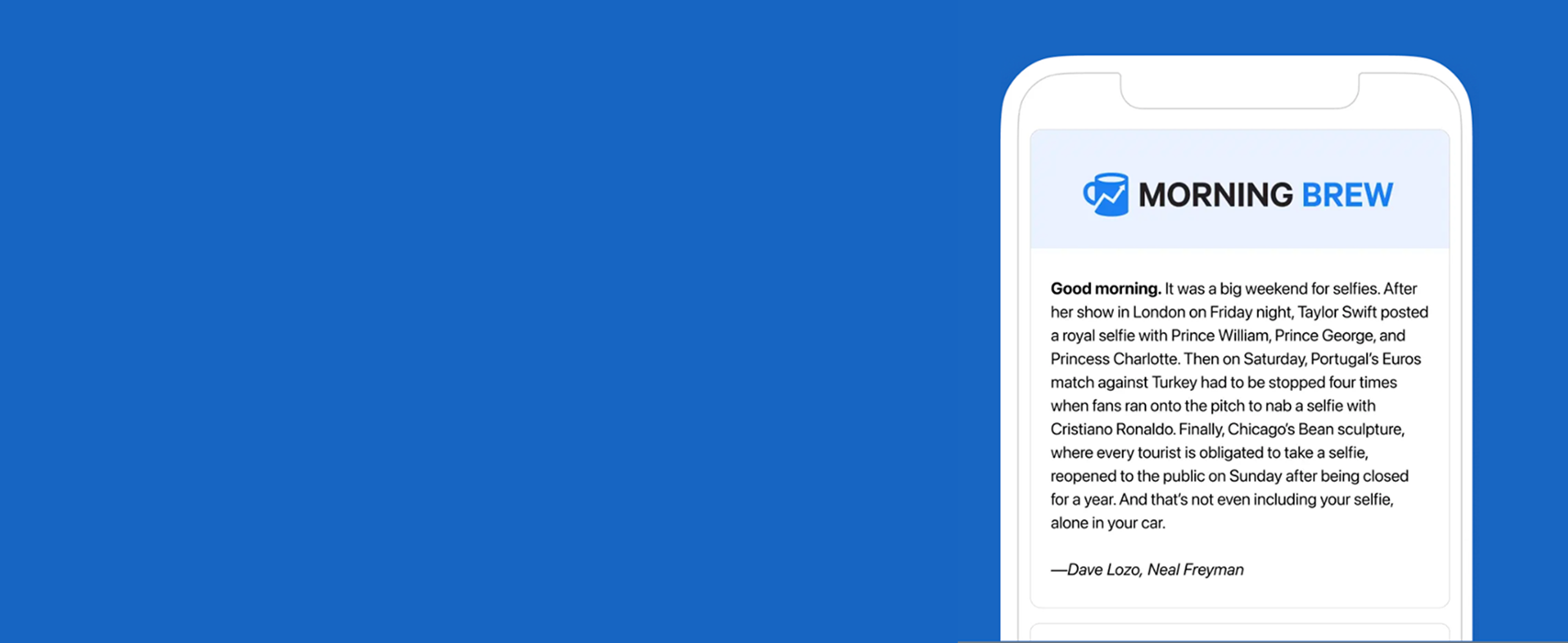 a phone displays an email from morning brew